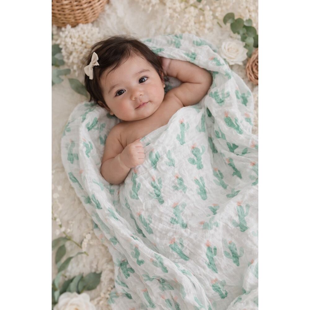 New Soft Bamboo Cactus Floral Print Muslin Blanket